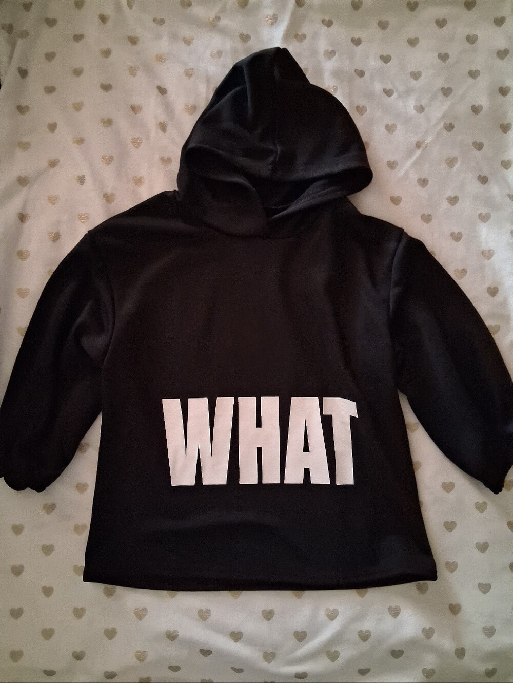 10/$40 SHEIN Girls Hoodie with Bold 'WHAT' Print